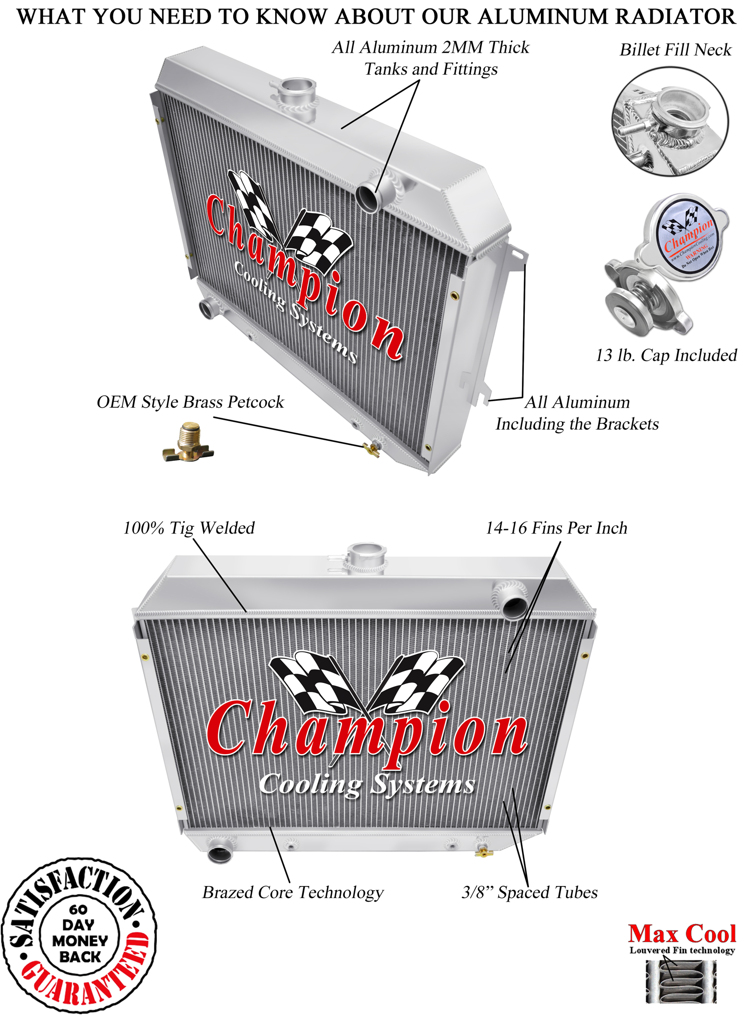 Atom 2 Row 1" Tubes Radiator 26"-1970-1973 Plymouth Barracuda Big Block Engine