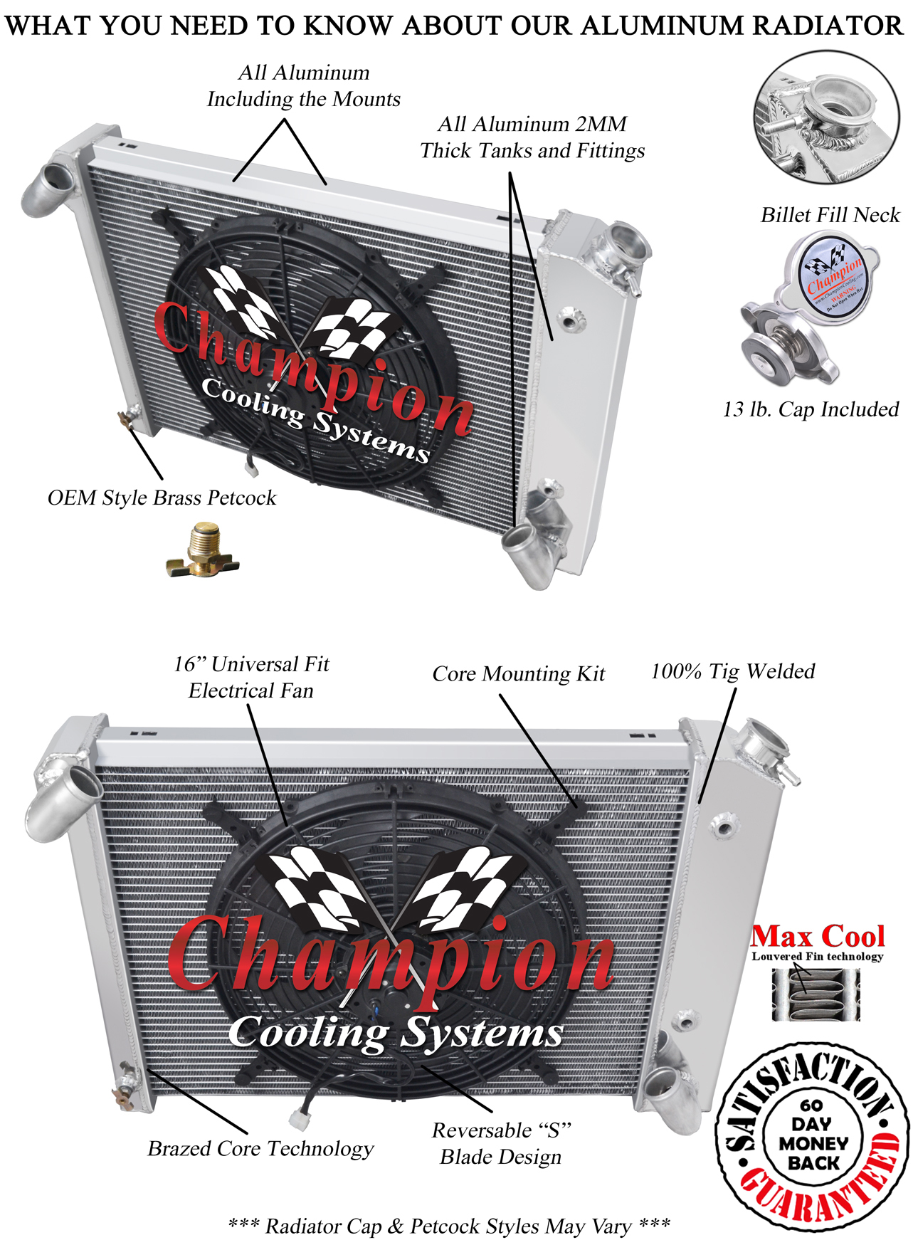 Atom Champion 4 Row Radiator,16" Fan for 1966-1968 Chevrolet Corvette V8 Engine