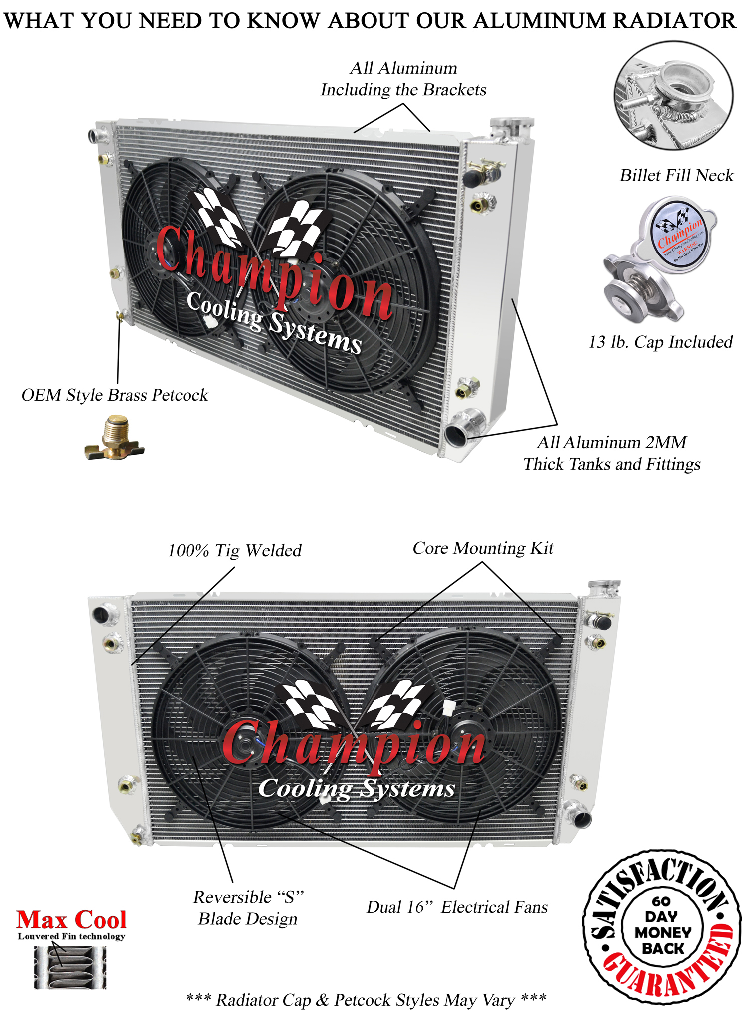 Rel 3 Row Radiator W/O Raised Fill Neck,16" Fans for 1994-2000 C/K Series V8 Rel 3 Row Radiator W/O Raised Fill Neck,16" Fans for 1994-2000 C/K Series V8