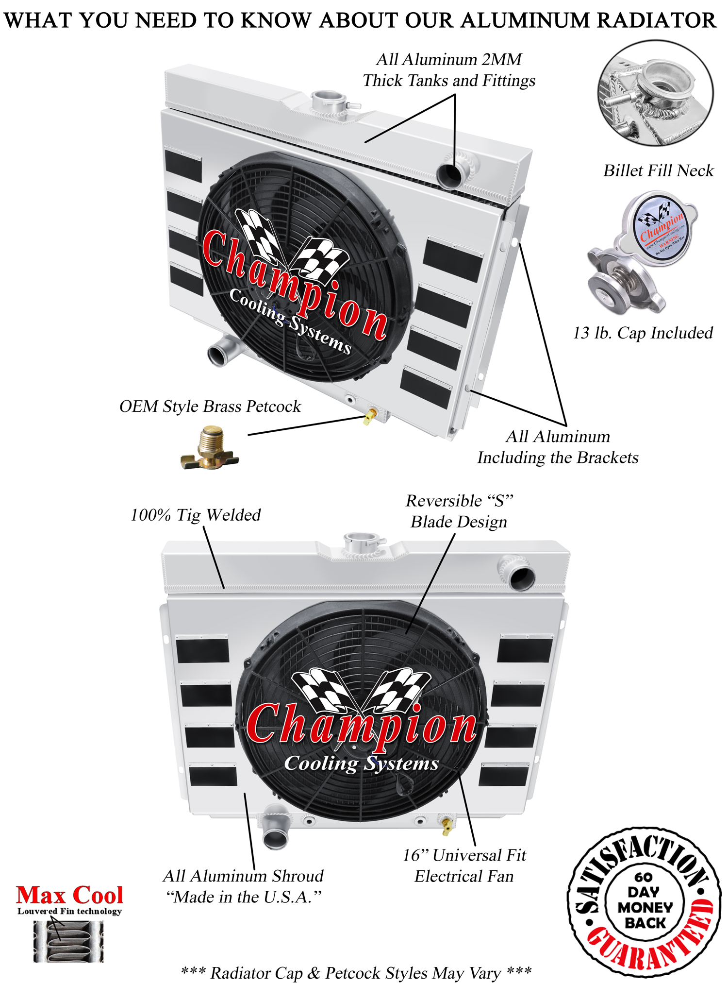 Atom 4 Row Radiator Lowhose Driver 24",16" Fan,Flap Shroud - 1968 1969 Torino V8
