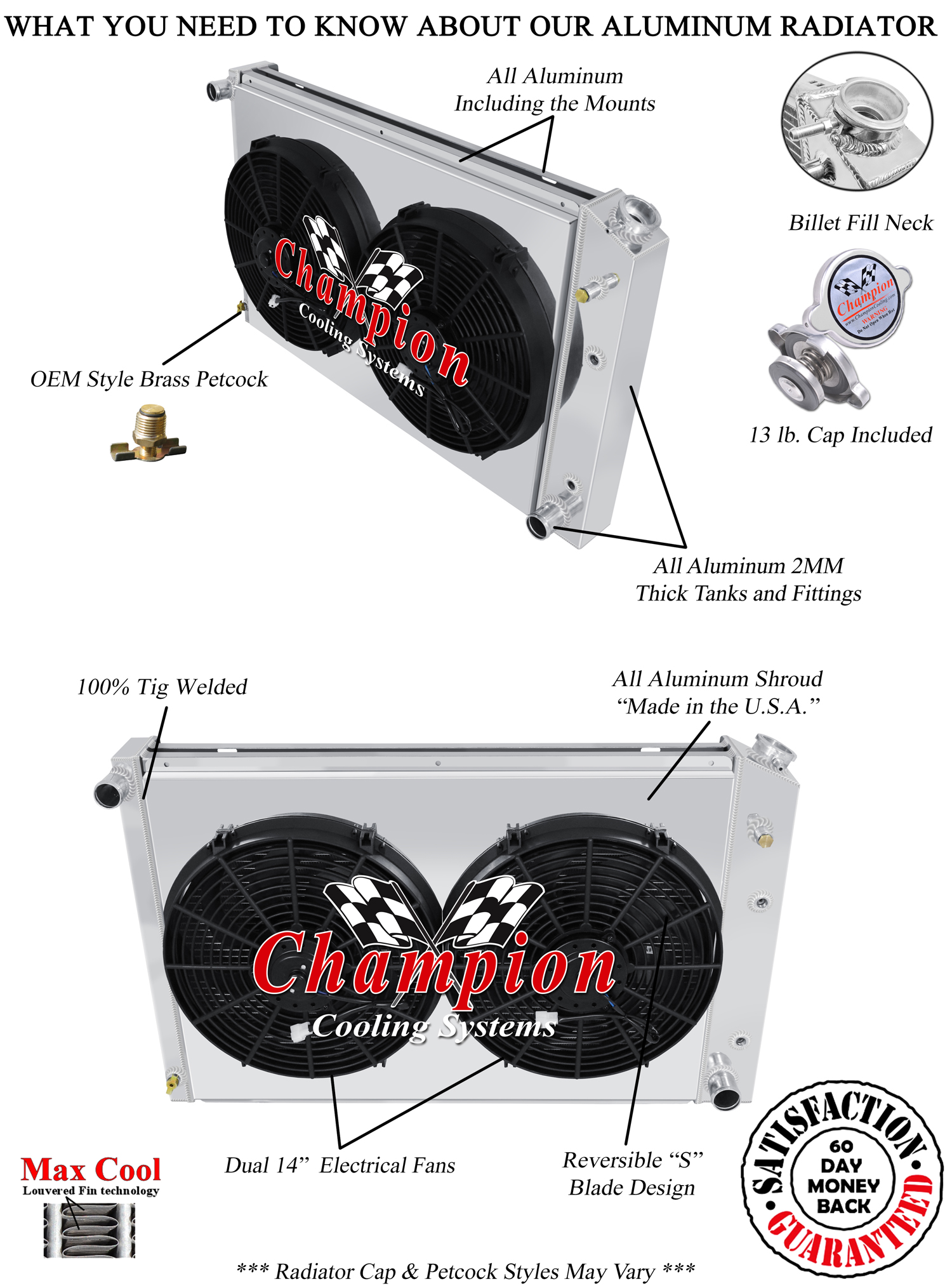Atom Champion 3 Row Radiator W/ 14" Fans and Shroud for 1987 Chevrolet V Series Atom Champion 3 Row Radiator W/ 14" Fans and Shroud for 1987 Chevrolet V Series