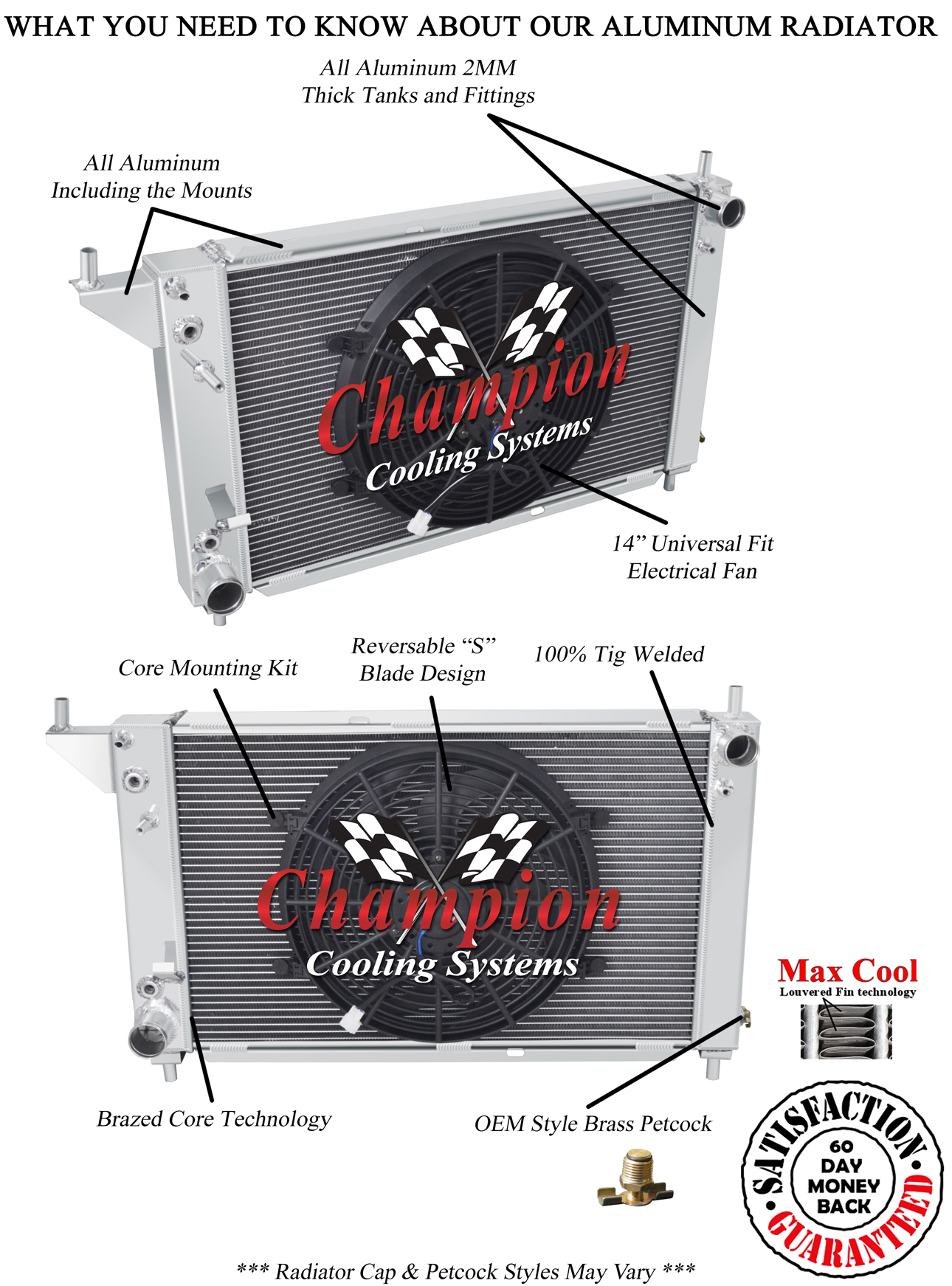 Atom Champion 2 Row Radiator W/ 14" Fan for 1996 Ford Mustang V8 Engine #EC1775