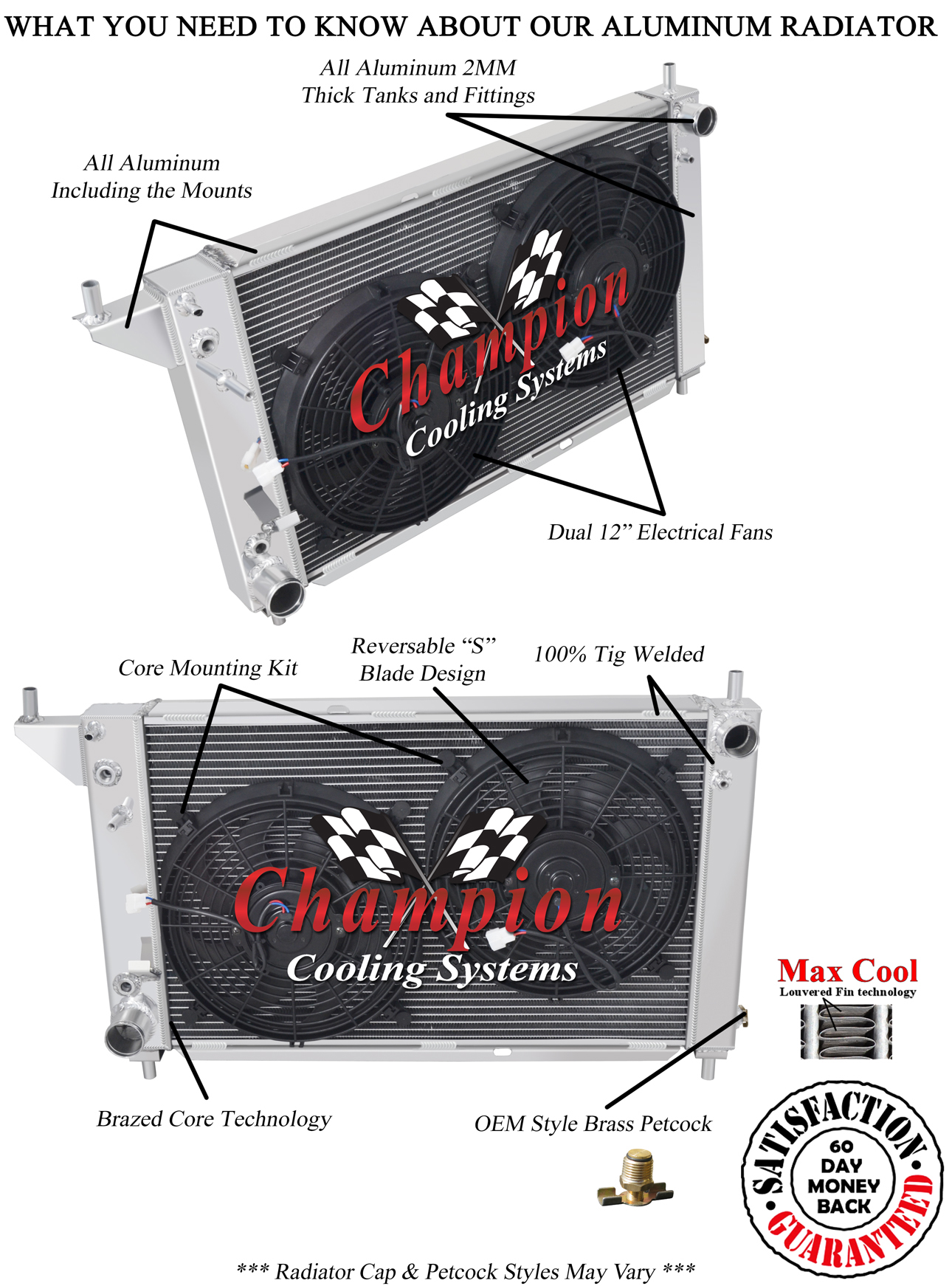 Atom Champion 2 Row Radiator W/ 2 12" Fans for 1996 Ford Mustang V8 Engine