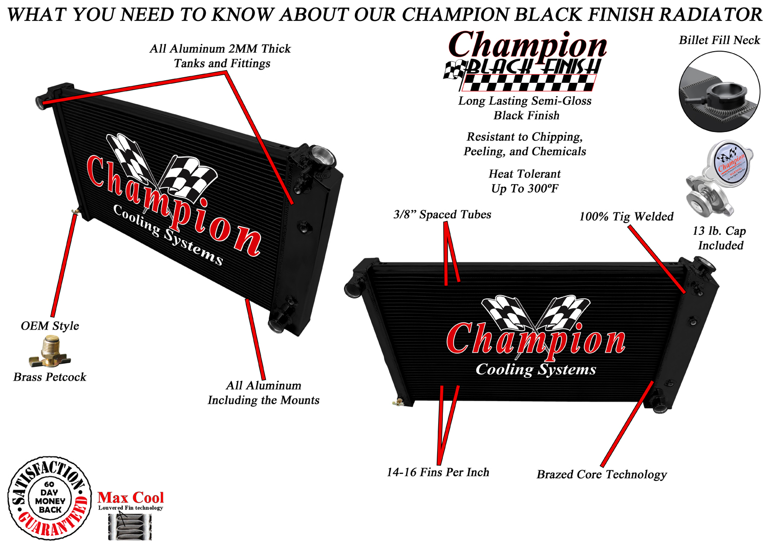 Atom Champion 3 Row Black Finish Radiator 17"x28" for 1967 - 1972 Buick Skylark