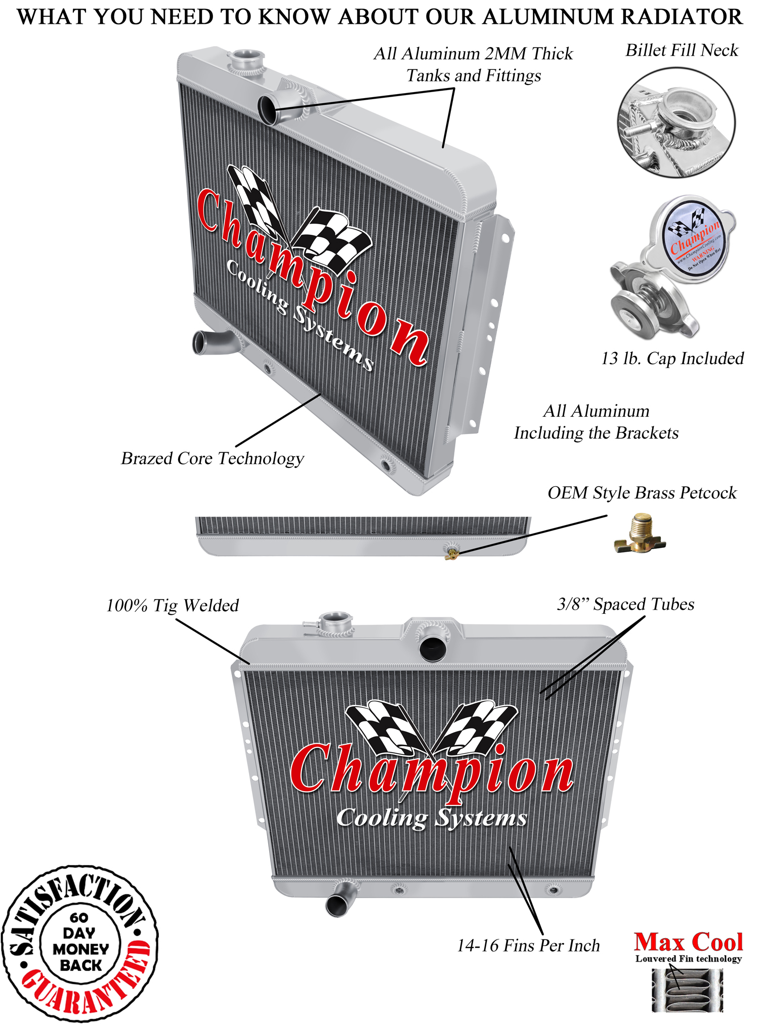 Atom Champion 3 Row Radiator for 1959 1960 Cadillac Series 75 Fleetwood #CC59CAD