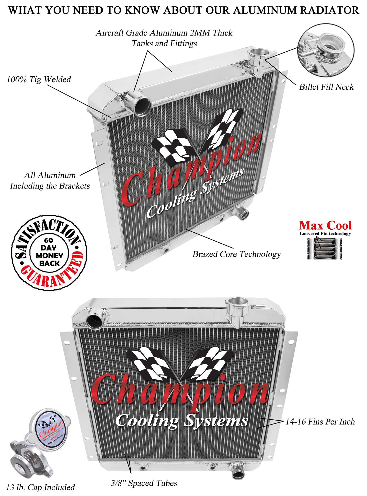 Atom Champion 4 Row Radiator for 1958 - 1984 Toyota Land Cruiser FJ40 V6 Engine