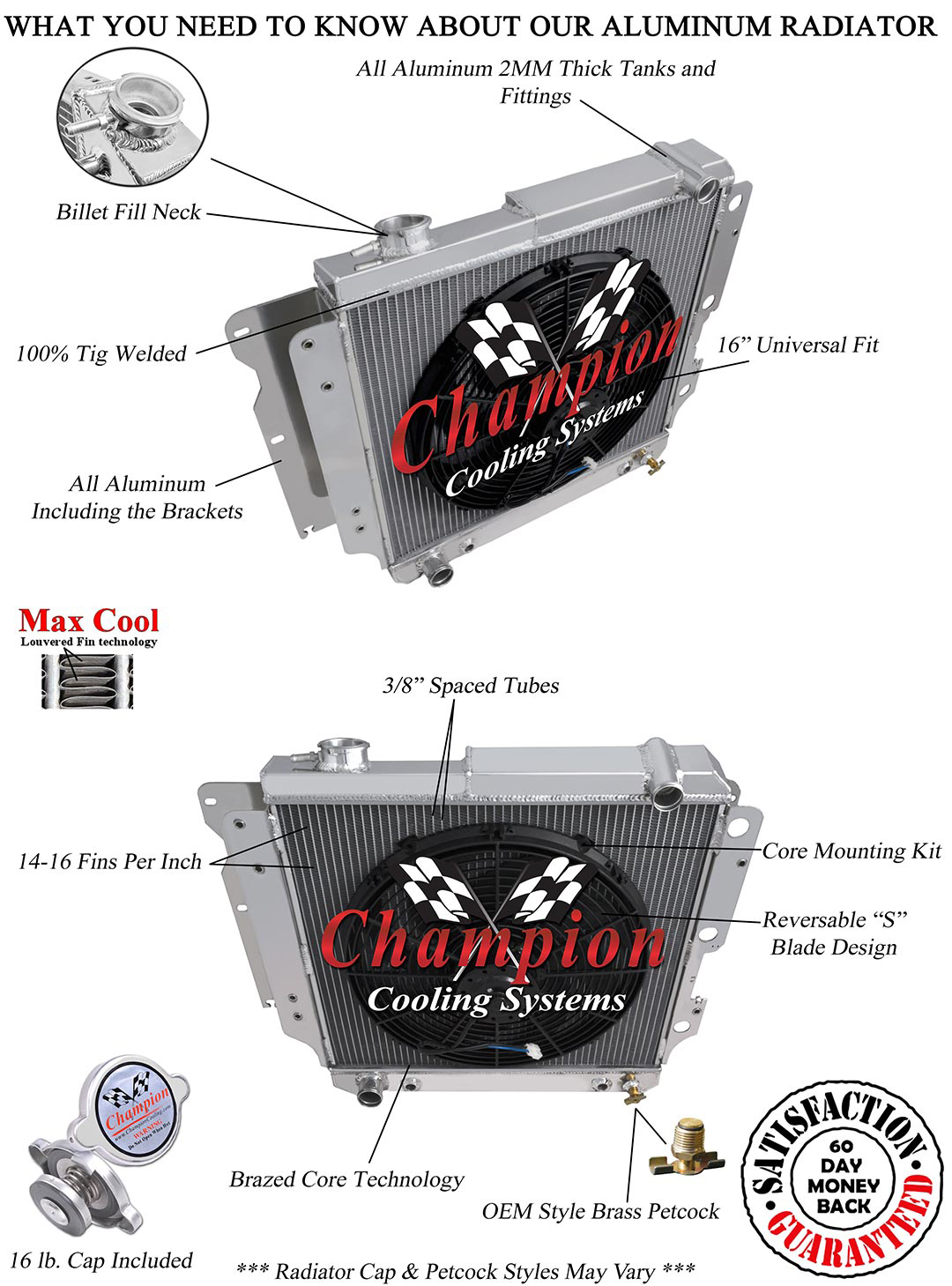 Atom Champion 3 Row Radiator W/ 16" Fan for 1987 - 2006 Jeep Wrangler #CC2101
