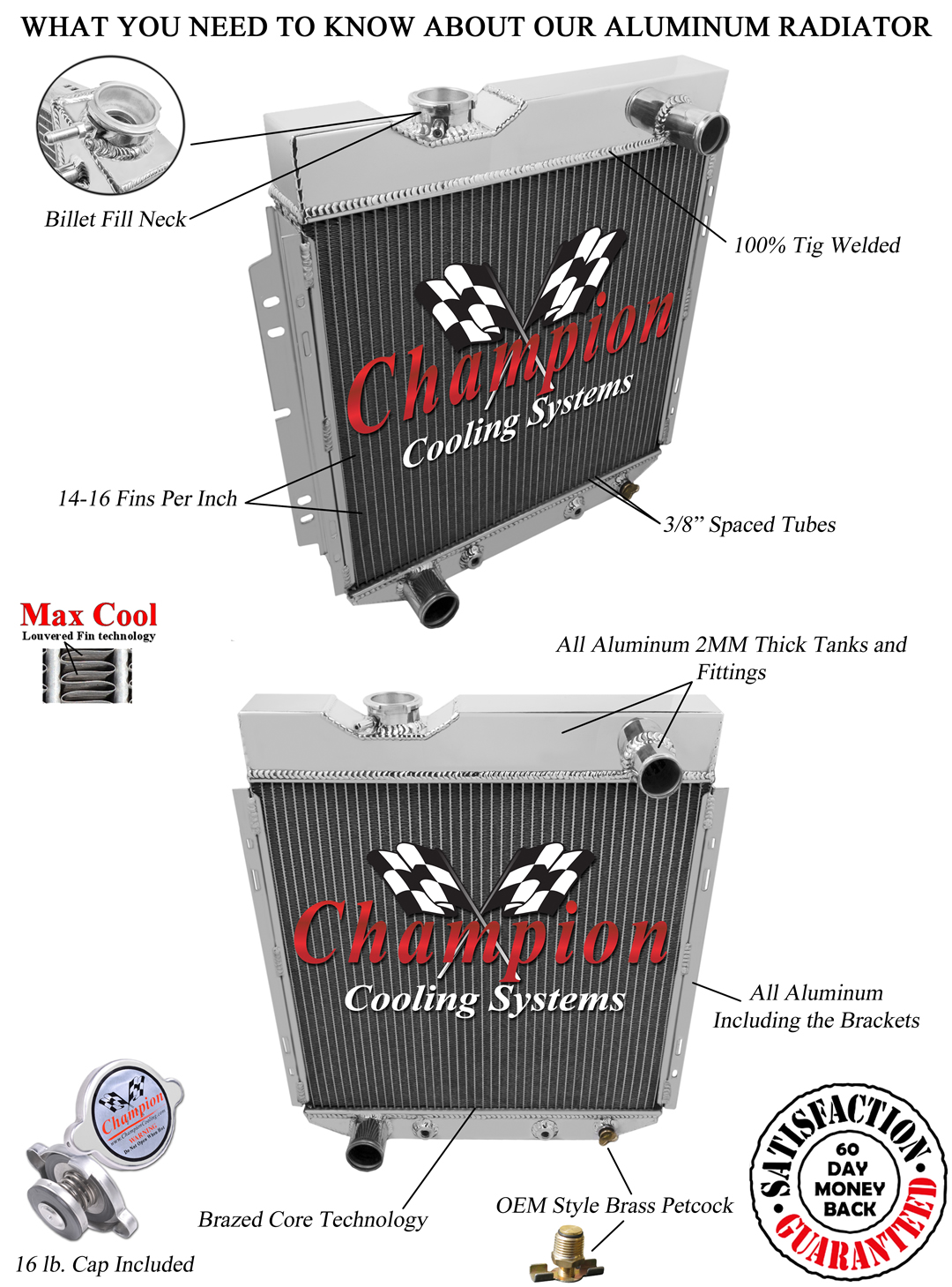 Atomic Champion 2 Row All Aluminum Radiator for 1964 - 1966 Ford Mustang V8 Swap Atomic Champion 2 Row All Aluminum Radiator for 1964 - 1966 Ford Mustang V8 Swap