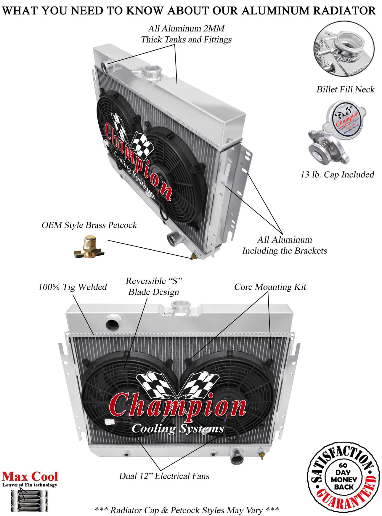 2 Row 1 U0026quot Atom Champion Radiator W 2 12 U0026quot Fans For 1964