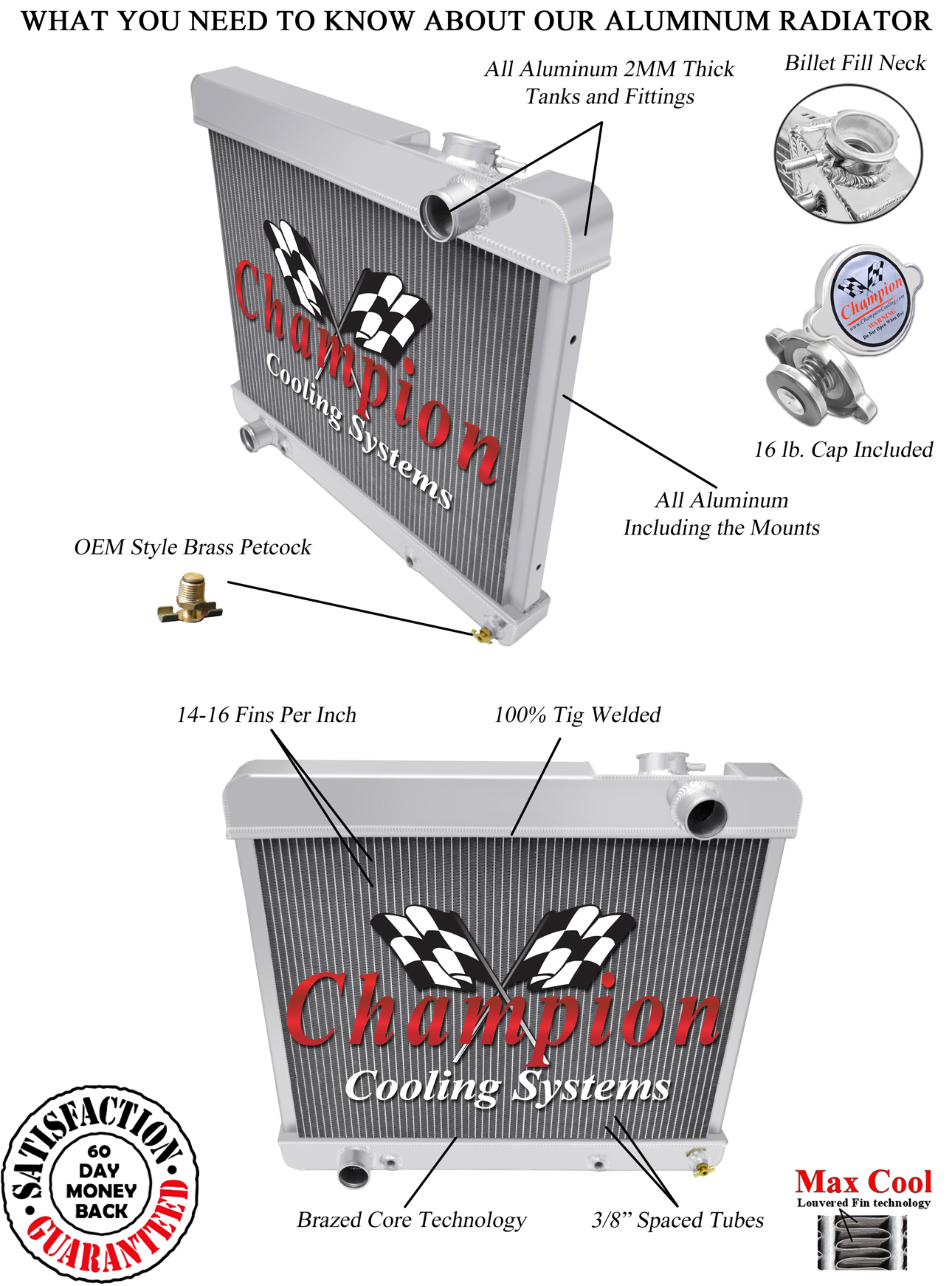 Atomic Champion 2 Row All Aluminum Radiator for 1960 1961 1962 1963 1964 Buick