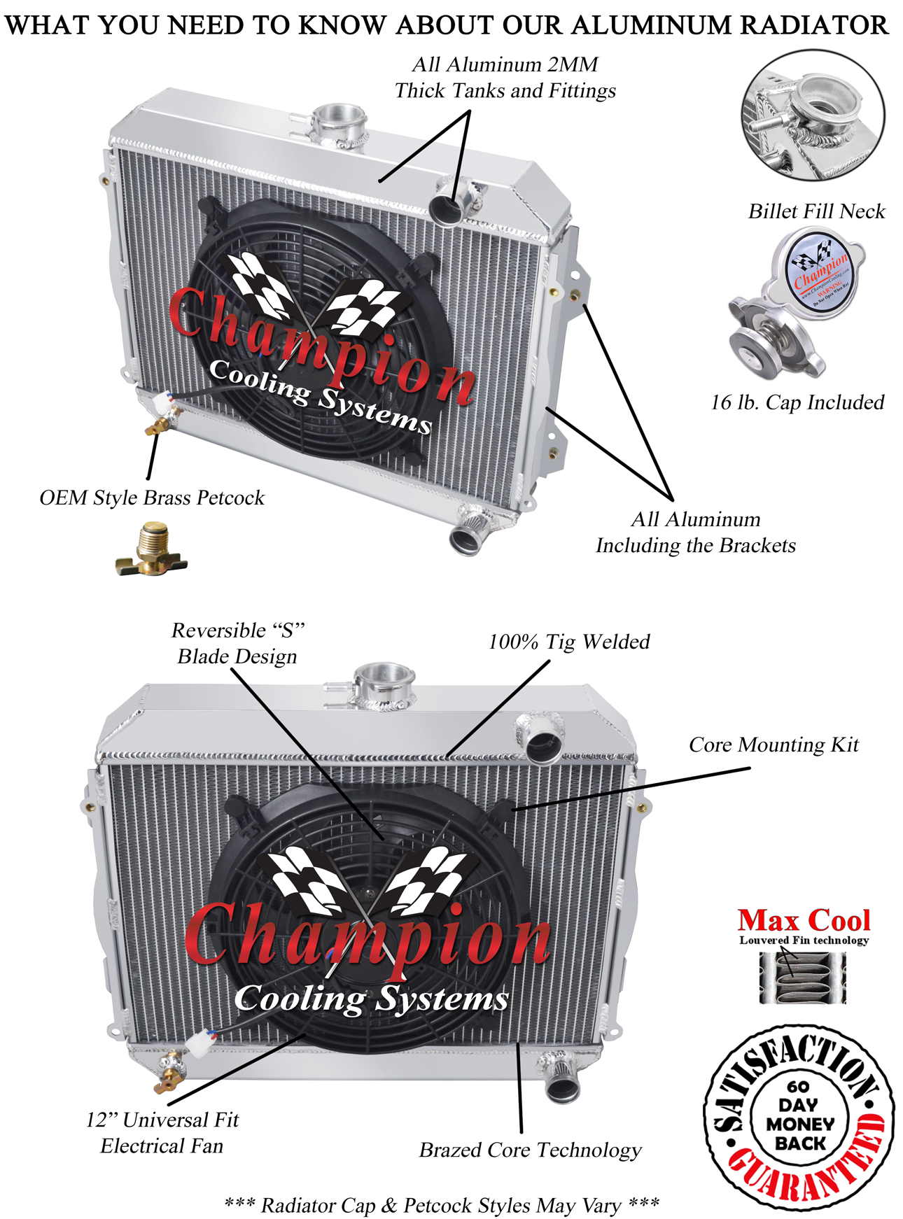 Atom Champion 3 Row Radiator W/ 12" Fan for 1971 - 1974 Toyota Corolla #CC435