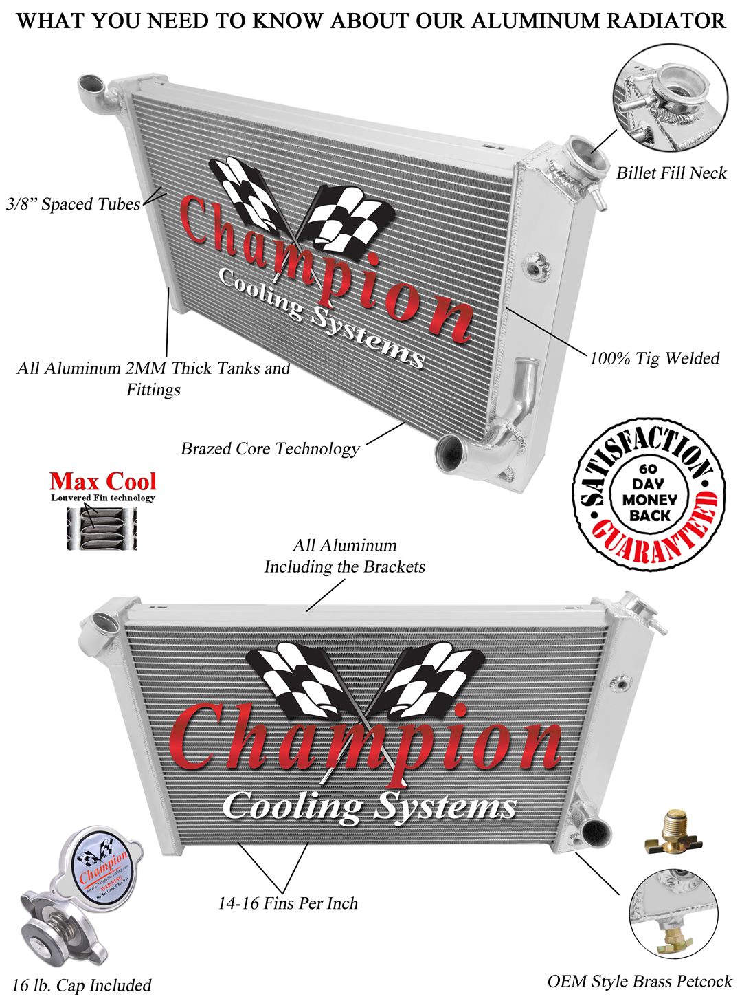 Atom Champion 4 Row Radiator for 1973 - 1976 Chevrolet Corvette V8 Engine #MC478