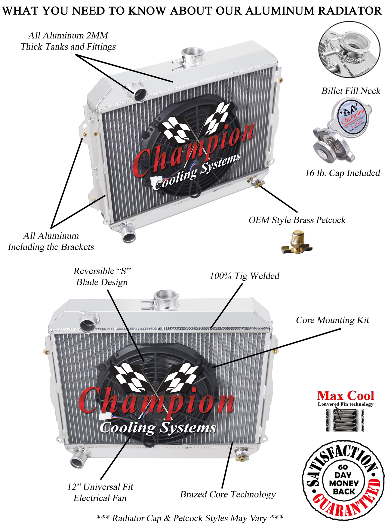Atom Champion 3 Row Radiator W/ 12" Fan for 1975 - 1979 Toyota Corolla #CC482