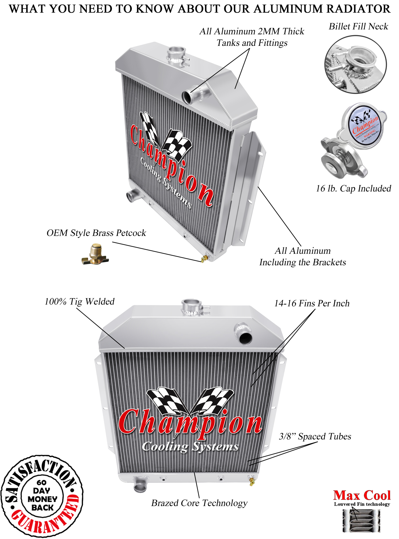 Atom Champion 3 Row Radiator Ford Configuration for 1949-1953 Ford Cars V8 Eng Atom Champion 3 Row Radiator Ford Configuration for 1949-1953 Ford Cars V8 Eng