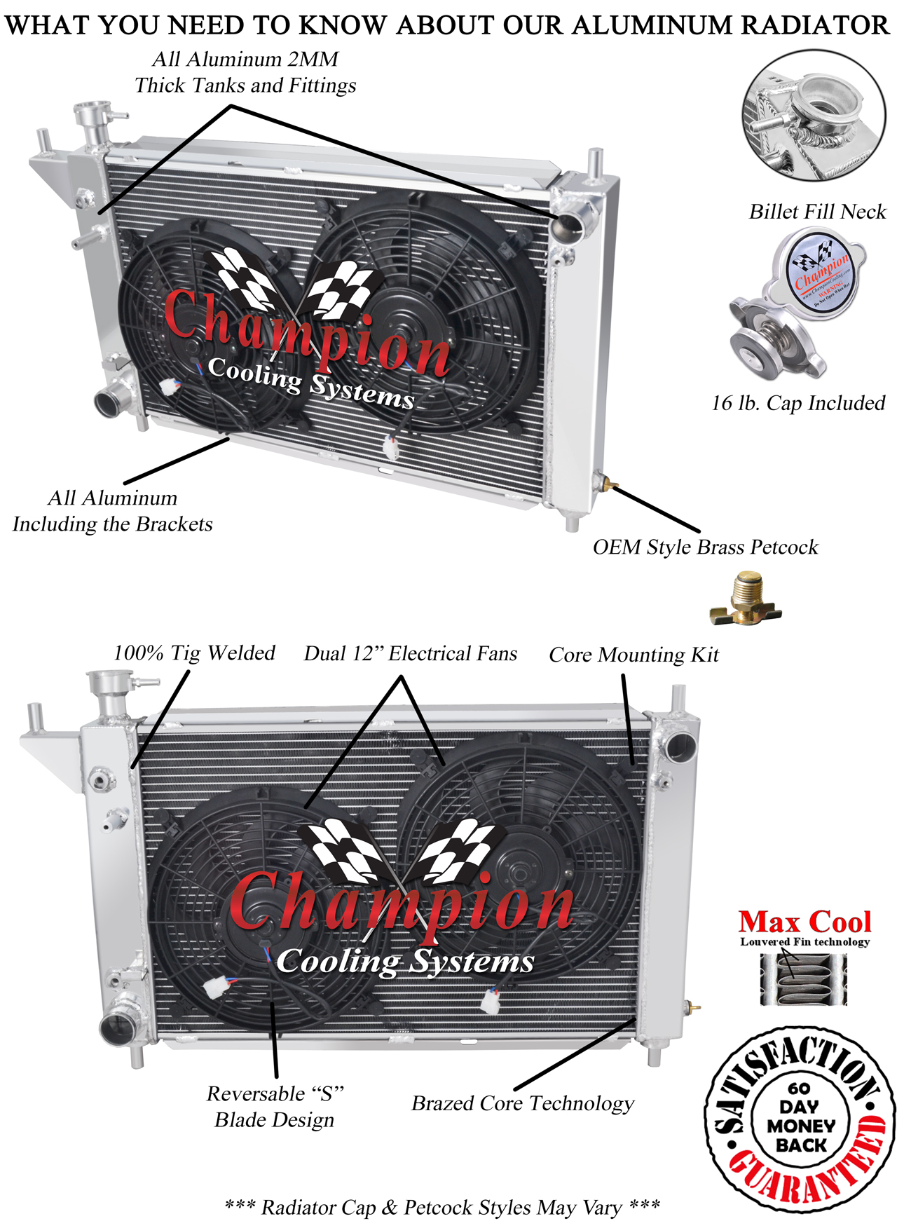 Atom Champion 4 Row Radiator W/ 2 12" Fans for 1994 - 1996 Ford Mustang #MC1488 Atom Champion 4 Row Radiator W/ 2 12" Fans for 1994 - 1996 Ford Mustang #MC1488
