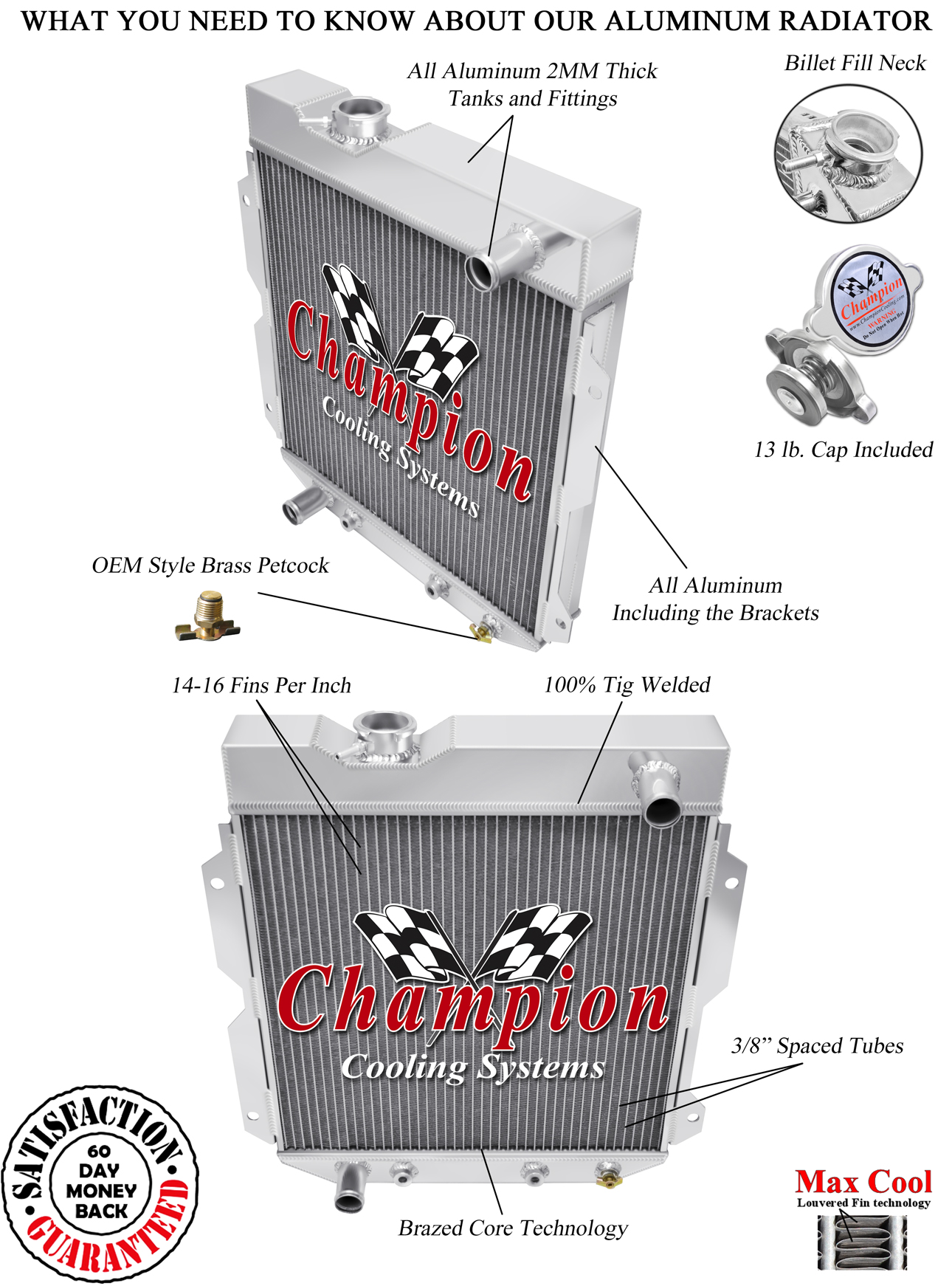 Rel Champion 3 Row Radiator Lower Driver for 1961 - 1965 Ford Econoline