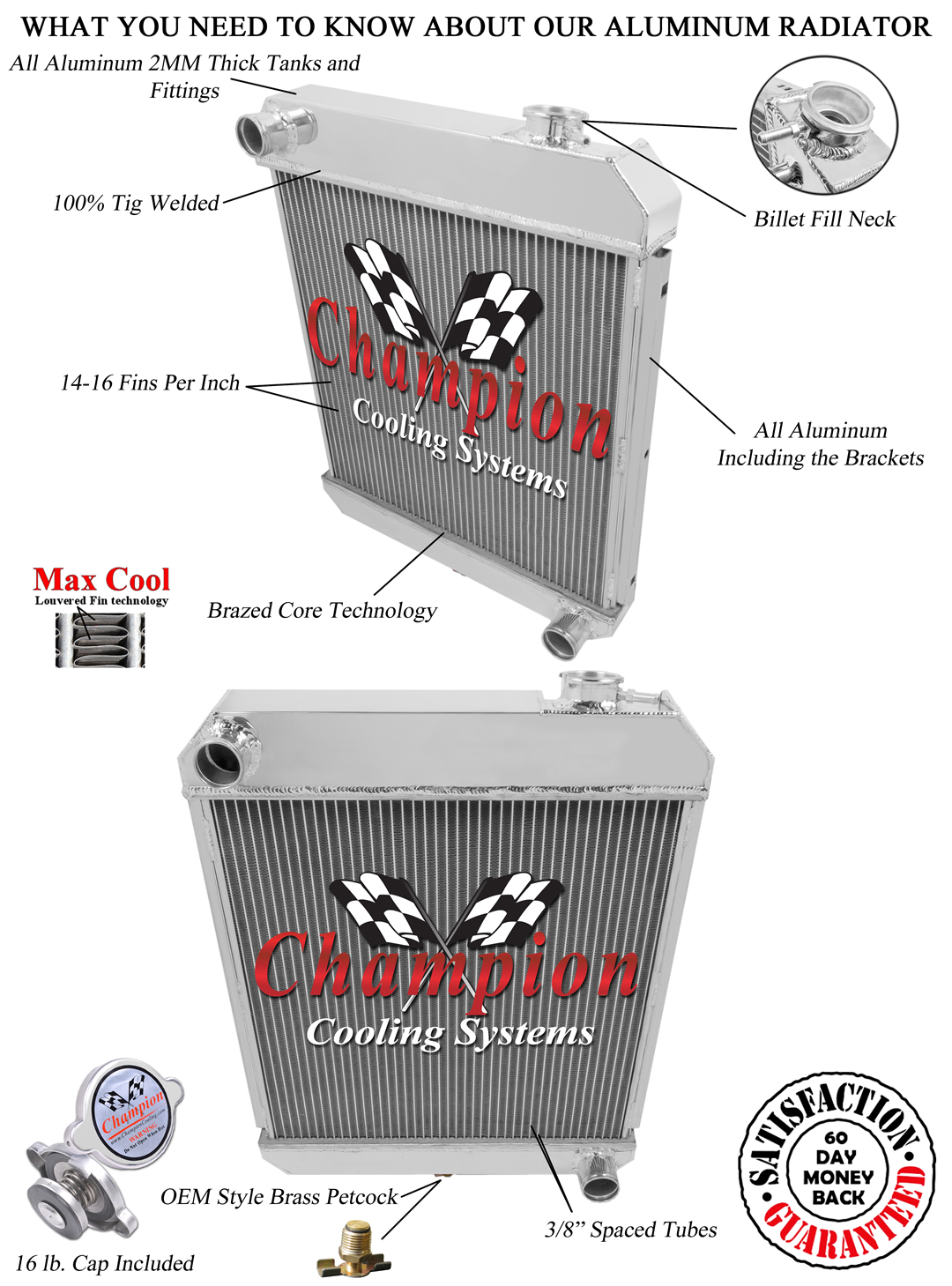 Rel Champion 2 Row Radiator for 1960 - 1966 Chevrolet Truck L6 Engine #EC6066 Rel Champion 2 Row Radiator for 1960 - 1966 Chevrolet Truck L6 Engine #EC6066