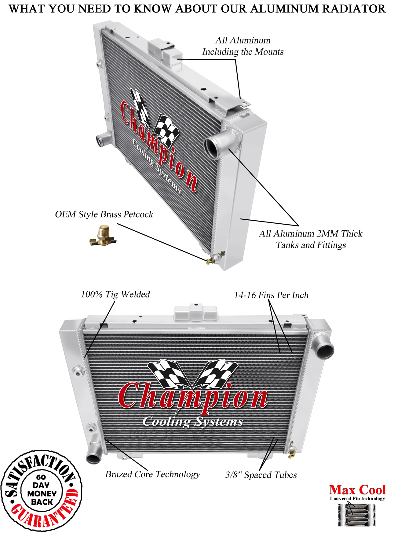 Reliable Champion 4 Row All Aluminum Radiator for 1964 Ford Galaxie V8 Engine Reliable Champion 4 Row All Aluminum Radiator for 1964 Ford Galaxie V8 Engine