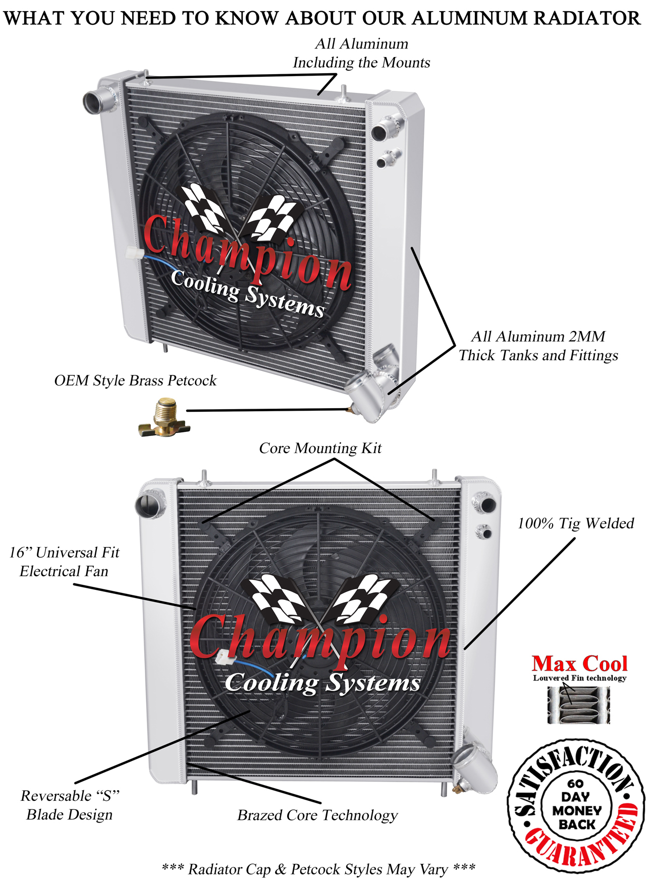 Atom Champion 3 Row All Aluminum Radiator W/ 16" Fan for 1965 - 1967 Jaguar XKE