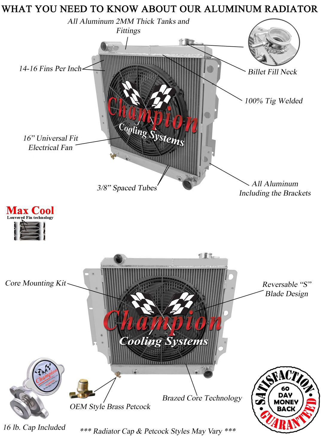 Atom Champion 3 Row Radiator,16" Fan for 1987-2006 Jeep Wrangler Chevy V8 Conv Atom Champion 3 Row Radiator,16" Fan for 1987-2006 Jeep Wrangler Chevy V8 Conv