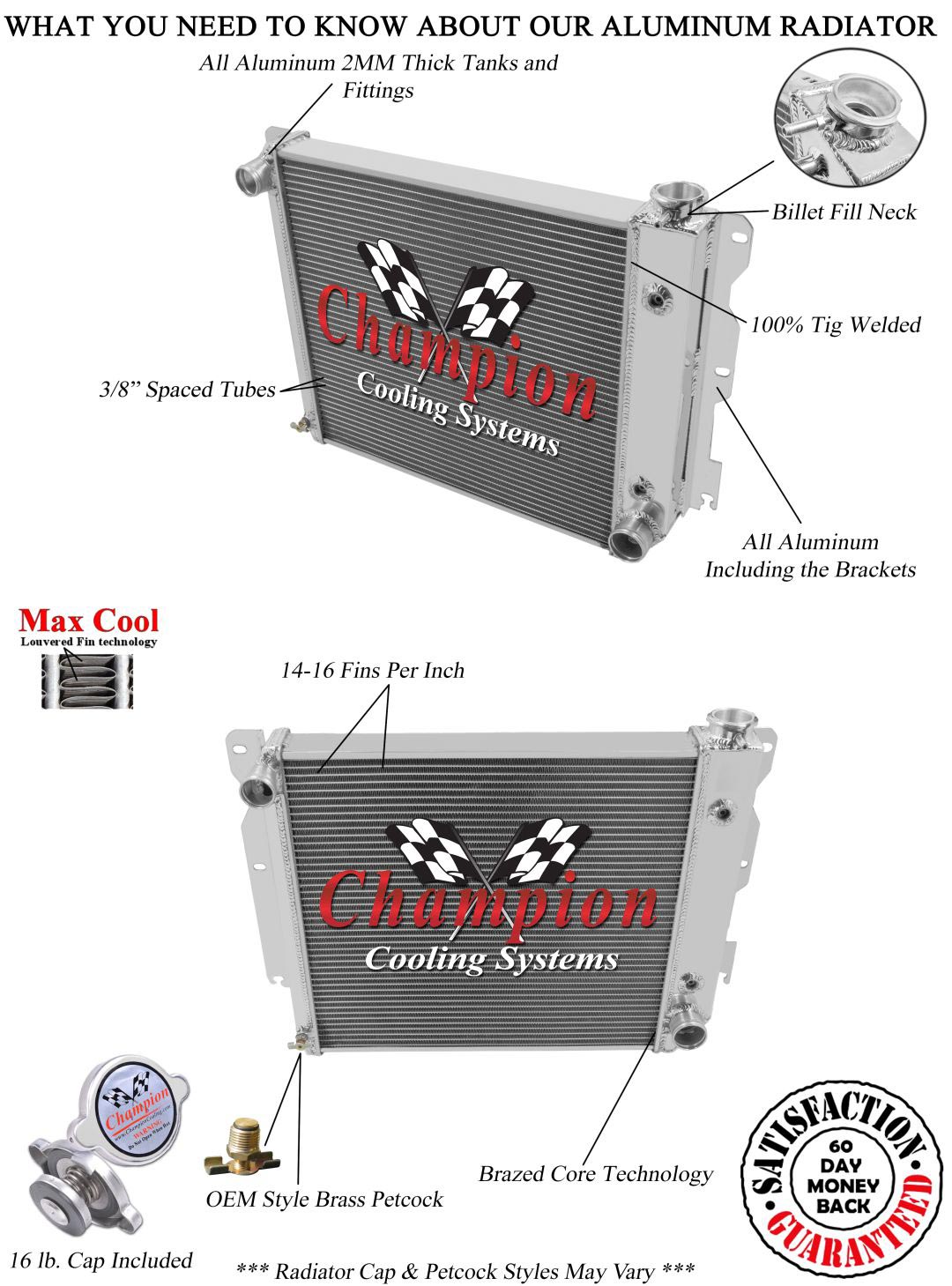 Atom Champion 3 Row Radiator Chevy Configuration for 1987-2006 Jeep Wrangler YJ