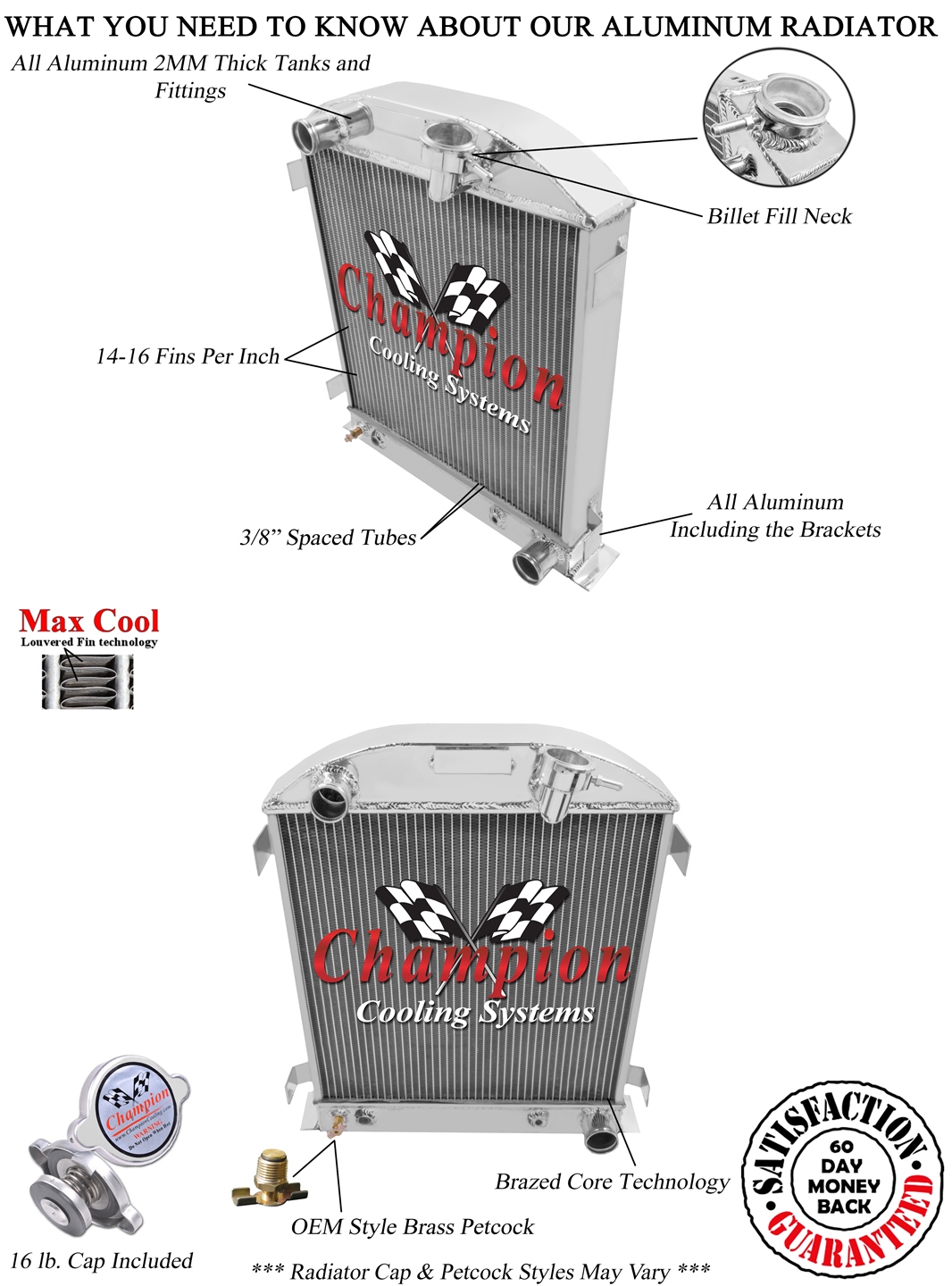 Atom 2 Row 1" Tubes Radiator Chevy/Mopar Configuration for 1932 Ford Chopped