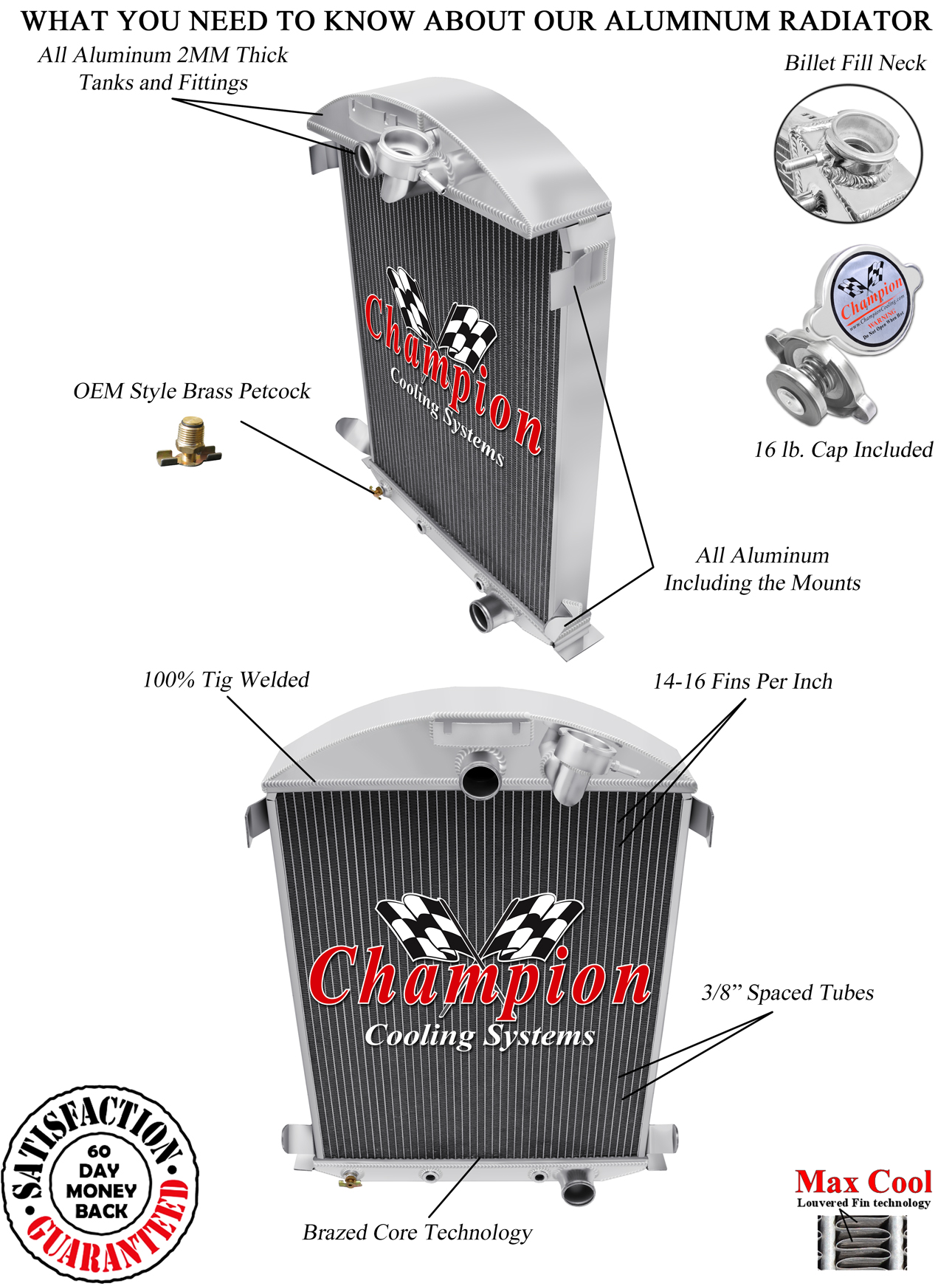 Atom Champion 3 Row Radiator Chevy Config for 1930 1931 Ford Model A V8 Conv Atom Champion 3 Row Radiator Chevy Config for 1930 1931 Ford Model A V8 Conv