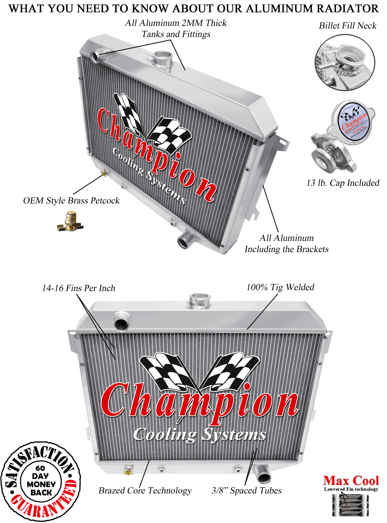 Champion 4 Row Aluminum Radiator MC374 For Dodge Plymouth Mopar Cars (26in Core)