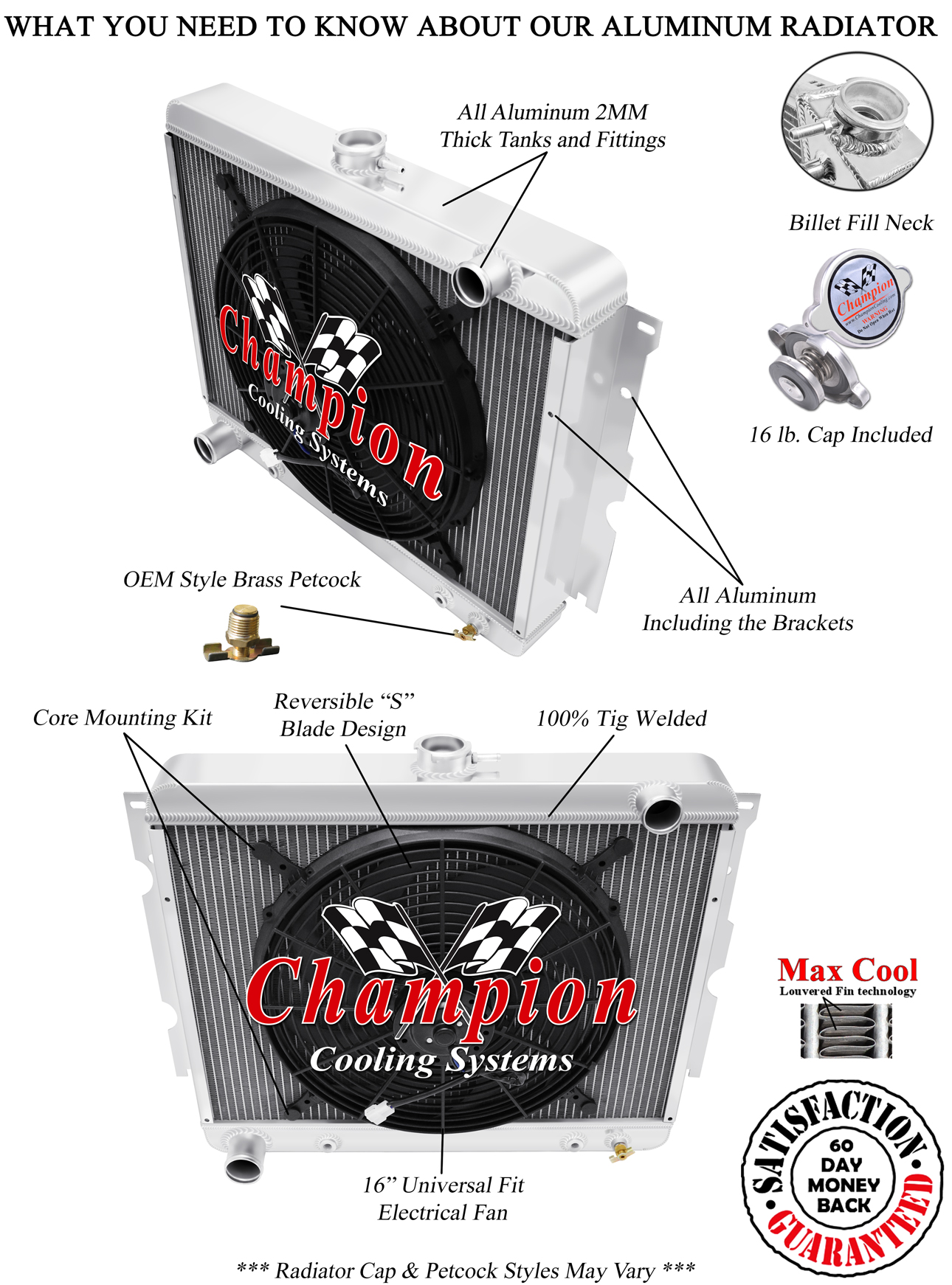4 Row Rel Champion Radiator,16" Fan - 1967 - 1971 Plymouth GTX Big Block V8 Eng