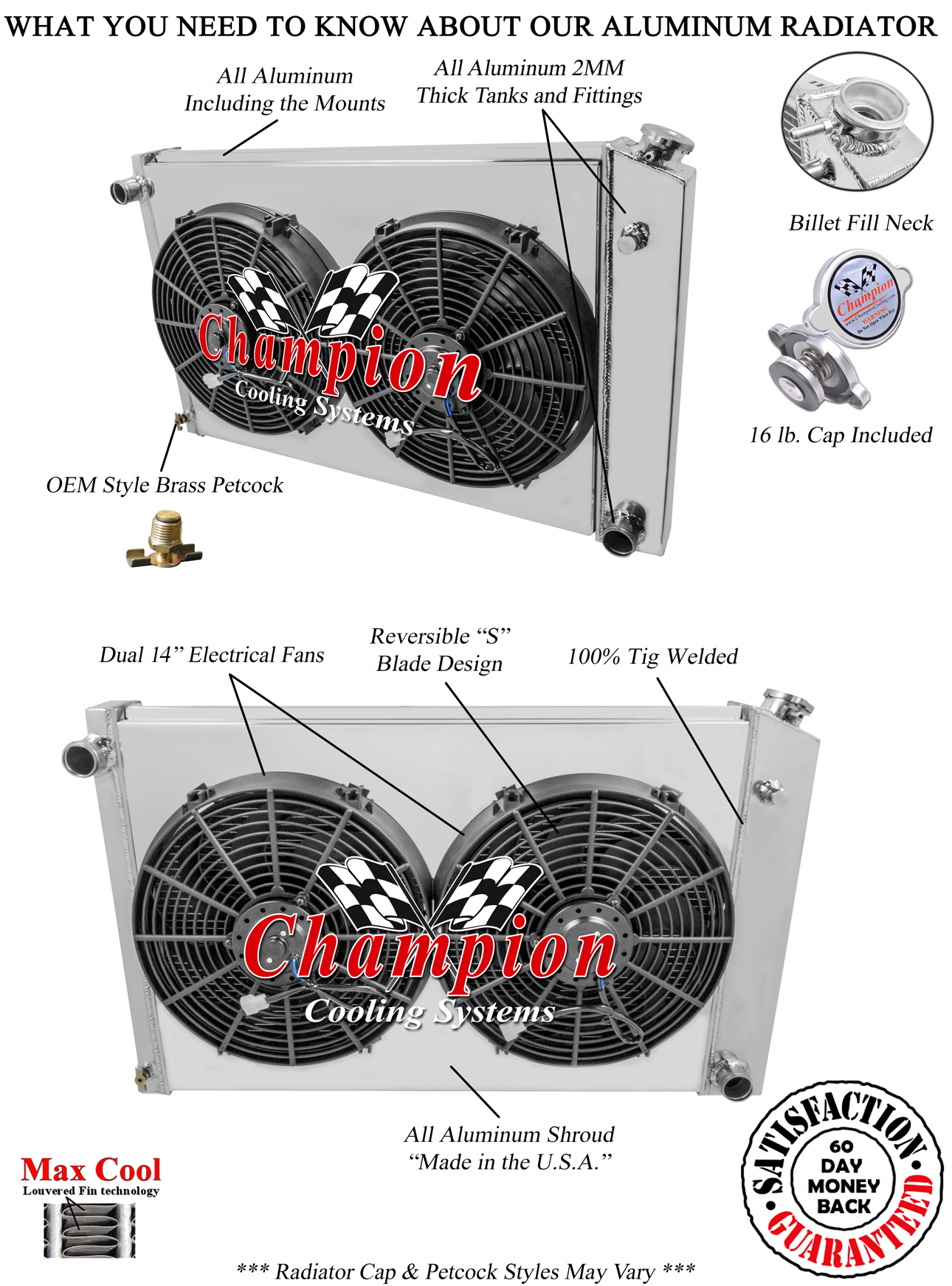 Chevy C10 Pickup Custom Aluminum Radiator Fan Shroud /& 2-14/" Fans 17/"H x 28 1//