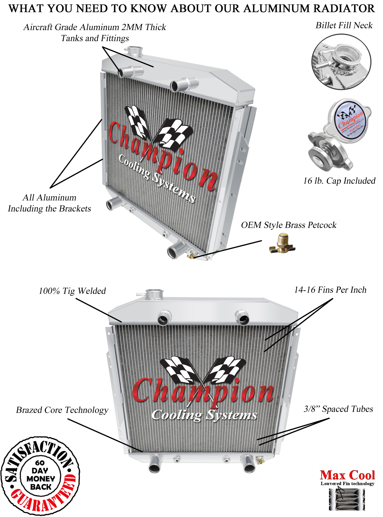 Atom Champion 2 Row Radiator Flathead Config for 1953-1956 Ford Truck V8 Conv