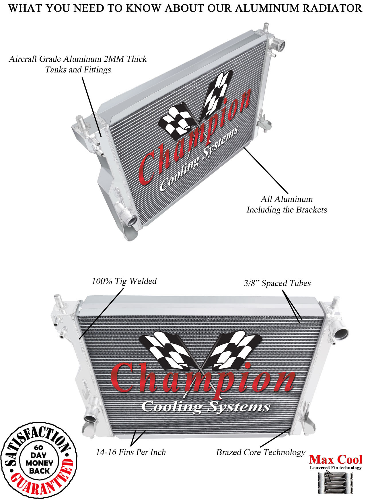 Atomic Champion 2 Row All Aluminum Radiator for 2005 - 2014 Ford Mustang #EC2789